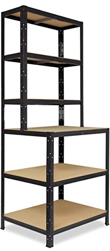 shelfplaza® 190x100x60cm BLACK Werkbank Regal Schwerlast schwarz mit 6 Böden à 145kg Tragkraft/Metall Schwerlast Steckregal Schwerlastregal Stufenregal Metall Regalsystem/Regale Lagerregale