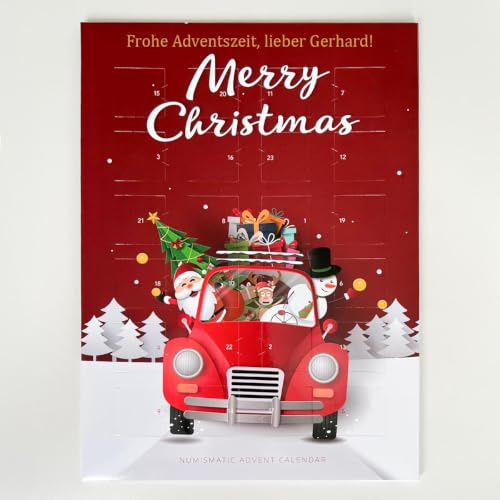 Münz-Adventskalender mit 24 echten Münzen aus aller Welt – inkl. kostenloser Personalisierung – außergewöhnliches Adventsgeschenk für Münzsammler, Reiseliebhaber & Kinder
