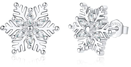 Deyanse Silber Weihnachten Ohrringe Damen, 925 Sterling Silber Weihnachts Ohrstecker, Silber Schneeflocke Ohrstecker mit Zirkonia, 11mm Gold Knorpel Schlafen Ohrstecker zum Winter Weihnachten
