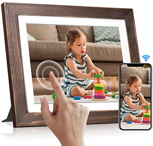 Digitaler Bilderrahmen WLAN, 2048x1536 IPS Touchscreen Bilderrahmen Elektronisch 4:3, 9.7 Zoll Digital Fotorahmen, iOS and Android App, Teilen Sie Fotos und Videos jederzeit