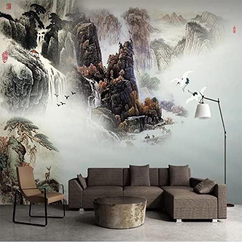 XTSWallpaper Montagnes Fumée Paysages 240X150Cm Papier Peint Photo 3D Optique Trompe L Oeil | Déco Mural Tableaux Muraux Photo Mural Décor Motif Poster Géant Stickers Muraux Optique Fond Effet
