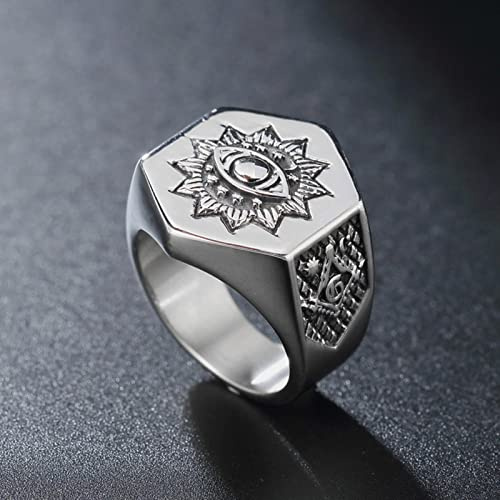 XJruixi All Seeing Eye Ring Men's 316L Stainless Steel AG Masonic Rings Heavy Metal Freemason Biker Jewelry Dropshipping Store