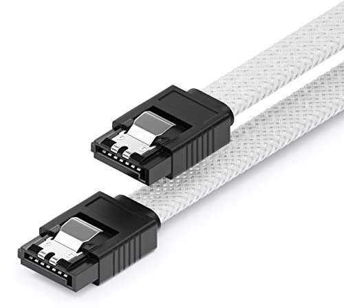 deleyCON 60cm SATA 3 Kabel Nylon 6 Gbit/s Datenkabel SATA III Anschlusskabel Serial ATA Verbindungskabel für Mainboard & Festplatte HDD SSD 2 S-ATA L-Stecker Gerade Weiß