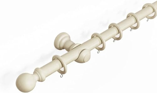 Kestral Wooden Curtain Poles - 28 mm Fixed Length Multi Finials, Chalk Ball 120 cm