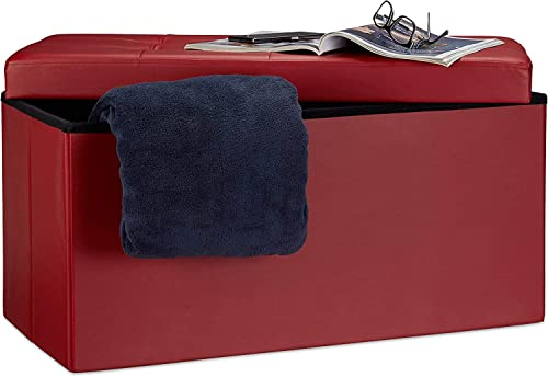 Artistic Fashionista Limited Ottoman Storage Box Faux Leather Folding Footstool Rest Seat Storage Stool Toys Chest Bench Blanket Linen Laundry Box (Large 38x76cm, Red)