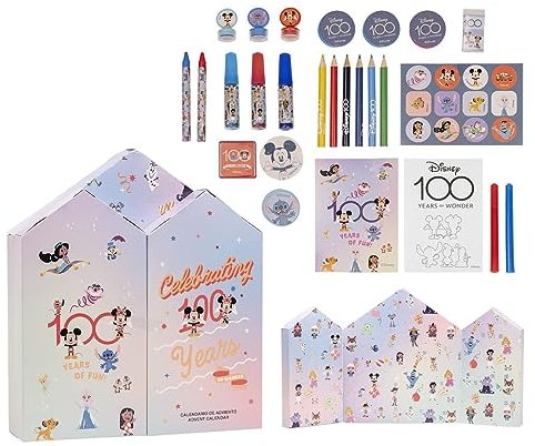Disney Adventskalender - Mit 24 Überraschungen vor Weihnachten - Enthält Schreibwaren, Filzstifte und Sticker - Original Produkt in Spanien Designed