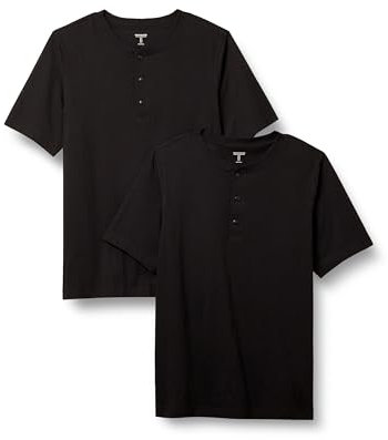 Amazon Essentials Men's Regular-Fit Short-Sleeve Cotton Henley T-Shirt, Pack of 2, Black, S