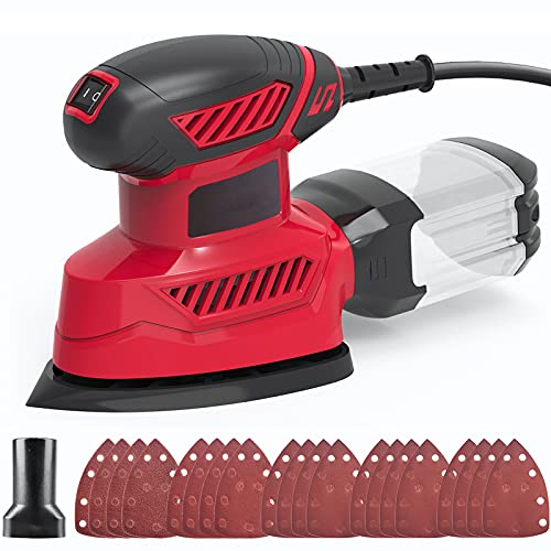 Detail Sander 130W 14000RPM Compact Electric Sander with 16PCS Sandpaper Efficient Dust Collection System for Sanding Works in Home Decoration & DIY
