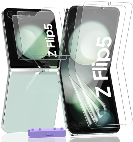 AnnhanT Protection d'écran pour Samsung Galaxy Z Flip 5, Protecteur Flexible Film 2 Pièces et Verre Protection Ecran Arrière 2 Pièces. Anti-Rayure Haute définition Protection pour Galaxy Z Flip 5