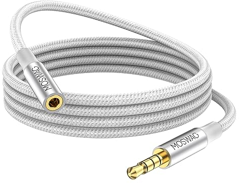 MOSWAG Rallonge Jack Audio 3.5 mm 4 Pôles pour Casque Micro, Nylon Tressé Jack Mâle vers Femelle Câble Extension Audio Stéréo Compatible avec Écouteur Gamer Switch Manette PS5 PC Portable