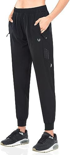 NORTHYARD Jogginghose Damen Leichte Schnelltrocknend Trainingshose Stretch Fitness Sporthose Lang Wasserdicht Wanderhose mit Reißverschlusstaschen Schwarz XL