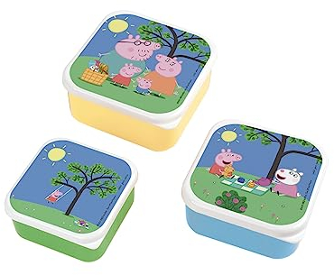 Peppa Pig PETIT DÍA – Set de 3 almuerzos para comida o merienda para niños, pequeño, mediano, grande, encajan entre sí, polipropileno