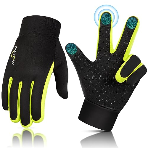 AOTOW Guantes de invierno térmicos para niños, guantes de ciclismo para pantalla táctil, guantes cálidos a prueba de viento, guantes de ciclismo cálidos para bicicleta de 4 a 12 años