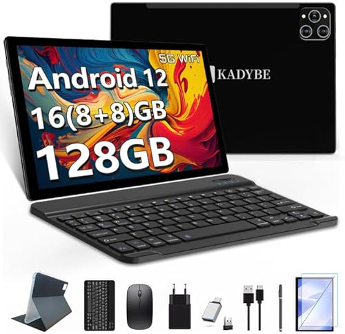 KADYBE 2025 Neueste 5G WLAN Android 13 Tablet 10 Zoll,128GB ROM (1TB TF),Octa-Core,1080LCD,GPS | Google GMS-Zertifizierung| 13 MP | 2.0GHz | 7000 mAh |Tablet mit Tastatur Maus Stift,Type-C(Black)