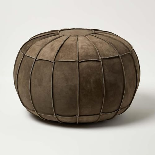 Homescapes Marokkanischer Leder-Pouf rund braun 50x40 cm, orientalisches Sitzkissen, Pouf/Hocker Leder