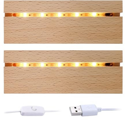 TALOEYH LED-Leuchten-Präsentationsständer, warmes Licht, rechteckig, aus Holz, beleuchteter Sockel, Präsentationsständer für 3 mm Acrylplatte, Kristallglas, Kunstharz, Kunst (2 Stück)