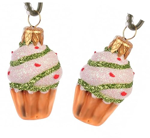 Handbemalte Weihnachtskugel aus Glas, mundgeblasen, lustige Weihnachtsbaumfigur, dekorativer Anhänger, Christbaumschmuck Christbaumkugeln Figuren Essen Trinken Weihnachtskuge Glas Cupcake Mini