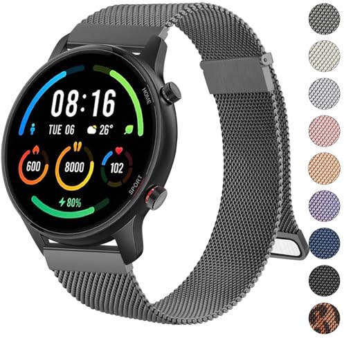 Wanme Armband für Xiaomi Mi Watch/Xiaomi Watch S1/Xiaomi Watch S1 Active/Xiaomi Mi Watch Color Sport, 22mm Metall Armbänder Edelstahl Mesh Uhrenarmband Magnet Verstellbares Ersatzarmband, Space Grau