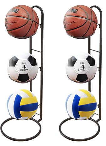 2pcs Ball Storage Rack, Removable 3 Tier Cube Football Stand Durable Basketball Ball Stand Organizer Vertical Ball Rack Display Stand for Volleyball Basketball Football Indoor Outoor