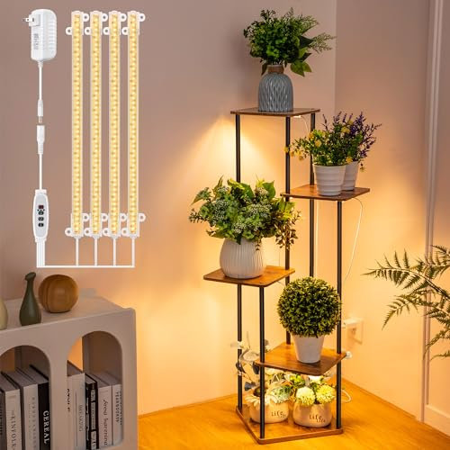 Dreyoo Pflanzenständer mit Wachstumslicht für den Innenbereich, 5 Etagen, stabiles Metall-Pflanzenregal, mehrere Pflanzenhalter, hohe Pflanzenleiter für Ausstellung, Pflanze, Blumenecke, Wohnzimmer,