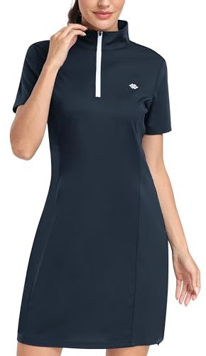 MoFiz Damen Kleider Sommer sportkleid Polo Kleid golfkleid Baumwolle tenniskleid mit Reißverschluss Blau-B L