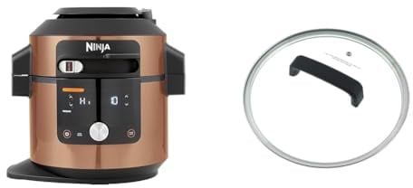 Ninja Foodi MAX Multi Cooker with SmartLid, 14 Cooking Functions in 1, 7.5L 14in1 Pressure Cooker, Copper/Black OL650UKCP & Heat Tempered Glass Lid [4187J300UK] Official Accessory