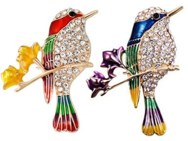 LAKYMIE 2 Stück Brosche Damen Anstecknadel Broschen Strass Ginkgo Vogel Brosche Pin Anstecknadeln für Pullover Schals Kleider Anzüge Rucksäcke Taschen Geschenk