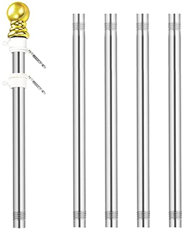 Ruspela 6FT Flag Pole Kit, 360° Flag Pole for Garden 5 Sections Flag Pole Kit Stainless Steel Flag Pole Tangle Free for Outdoor Garden Roof Walls Yard