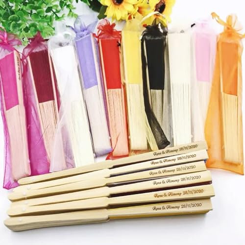 20pcs Personalized Wedding Engraved Folding Fans, Customized Name Wedding Fans For Guests, Portable Party Wedding Supplies Hand Fan, Wedding Gift Decoration