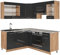 Vicco Cocina esquinera Fame-Line, Antracita Brillo Intenso/Roble Dorado eléctrico, 160 x 190 cm, ET Mármol