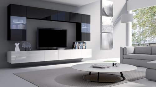 Luxusbetten24 Designer Wohnwand Da Vinci mit LED Schwarz/Weiss