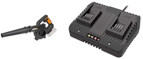 WORX - Souffleur sans Fil 20V-2Ah - WX094.9 & Chargeur Double 20 V Li-ION 2.0 A à 5Ah- WA3772