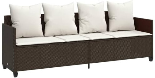 Makastle 4-Sitzer Sofa mit Kissen, Garten Schlafsofa Gartenliege Outdoor Sofa Couch Liege Sonnenliege Terrassenliege, Verstellbare Rückenlehne, Braun Poly Rattan