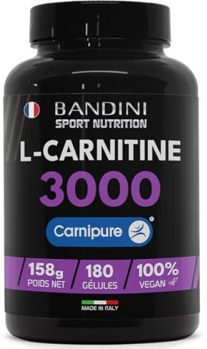 Bandini® L-Carnitine 3000, 180 gélules avec Carnipure® à Haute Dose, Supplément sportif avec L Carnitine Tartrate, Pure Carnitin à haute absorption et biodisponibilité, Vegan et sans additifs