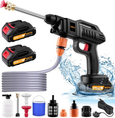 Cordless Pressure Washer, 21V 1500W Portable Pressure Washer, 60Bar/870 PSI High Power Washer Machine with Bucket, 2 Battery, 5m Hose Cordless Jet Washers/Pressure Washers for Car Floor Outdoor