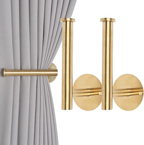 Lot de 2 embrasses de Rideaux adhésives sans perçage pour Rideaux Crochet Rideau adhesif Crochet Rideau sans percage (2, doré)