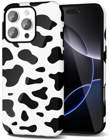 Svanove Cow Print Case for iPhone 16 Pro Max - Girly Trendy Pattern, Retro Cool Animal Print, Luxury Cute for Women Girl, Glossy Aesthetic Y2k Hard Shell Plastic Slim Cover, Black