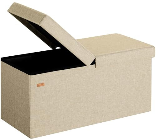 CASARIA® Banco Almacenaje Baúl Capacidad 100L Carga hasta 300kg 80x40x40cm Puff Otomana Plegable Tapizado Acolchado Salón Dormitorio Entrada Beige