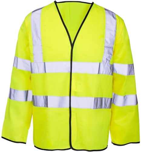 Warnweste für Herren, hohe Sichtbarkeit, reflektierende Streifen, lange Ärmel, Warnweste, gelb, XL