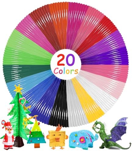 Bixury PLA 3D Pluma Filamento PLA Boligrafo 3D 20 Colores Variados Lapiz 3D 1,75 mm Filamento Total 100 M Filamento para Impresoras 3D Pen para Los Bolígrafos de Impresión 3D de Alta Temperatura