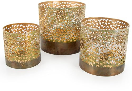 Logbuch-Verlag 3 kleine Metalllaternen Windlicht Kerzenhalter Gold Mint Vintage Deko Tischdekoration Hochzeit Balkon Terrasse 8-12 cm