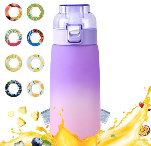 Air Gourde Up 600ML, Bouteille Air Gourde Up Sport Paille avec 8 Pods de Gout Gourde Aromatisée Air Gourde Up PC Water Bottle Fitness (Rose Violacé)