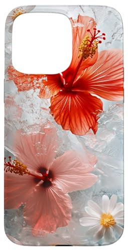 Vibrant Hibiscus and Daisy Encased in Ice Case for iPhone 15 Pro Max