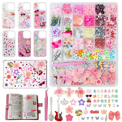 Drnytunk 2280Pcs Junk Case Charms Kit,Y2K Nail Phone Cases Charms Bow Flower Letter Resin Accessories Beads for DIY Craft Scrapbooking Jewelry Making