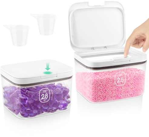 2 unidades de detergente con cucharas,Contenedor de detergente en polvo 2.8L,Contenedor de detergente en polvo con tapa hermética y cierre a presión,Caja de detergente multiusos para comida para gatos