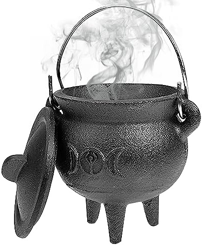 Obelunrp Cauldron Cast Iron, 7.5x10cm Mini Cast Iron Cauldron with Lid & Handle, Halloween Decorative Incense Burning Cauldrons, Witchcraft Cauldrons Pot for Halloween Cosplay Supplies (Style 2)