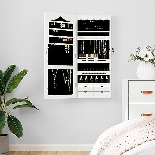 NQJIBUE Article-Miroir Armoire à bijoux murale Blanc 37,5 x 10 x 90 cm