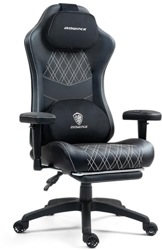 Dowinx Sedia da gaming, ergonomica, da ufficio, con massaggio e riscaldamento, cuscino a molle insacchettate, come nel divano, sedia girevole in PC, con supporto lombare e poggiapiedi, nero e bianco