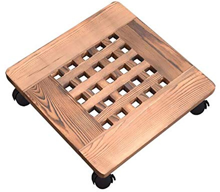 ASerZenith Wooden Movable Plant Pot Trolley Trays Plant Stand Caddy Pot Stand With Wheels,Square Flower Pots Stand For Home Garden Indoor Outdoor,Planter Pallet For Home(Brown Square-25Cm)