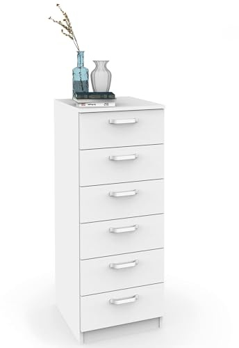 briebe Sinfonier Schlafzimmer, hoch, Kommode, Kommode mit 6 Schubladen, 110 x 40 x 40 cm (H x B x T), Kinderzimmer, Prakt, Weiß